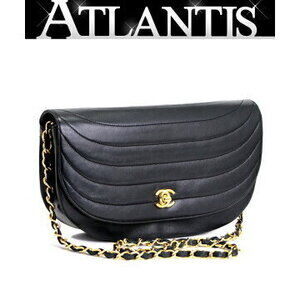 Chanel Half Moon Chain Shoulder Bag Lamb Black